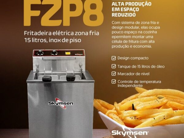 FZP8 - FRITADEIRA ELÉTRICA ZONA FRIA, 15 LITROS, INOX, DE PISO - 8.000 W 220 V
